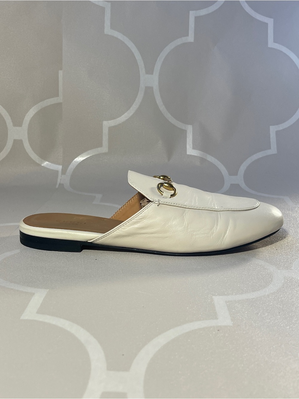 Gucci Princetown Off White Leather Horsebit Mule Slippers Made in Italy